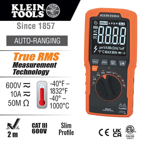 Slim Digital Multimeter, TRMS Auto-Ranging, 600V, Temp - A-MM450