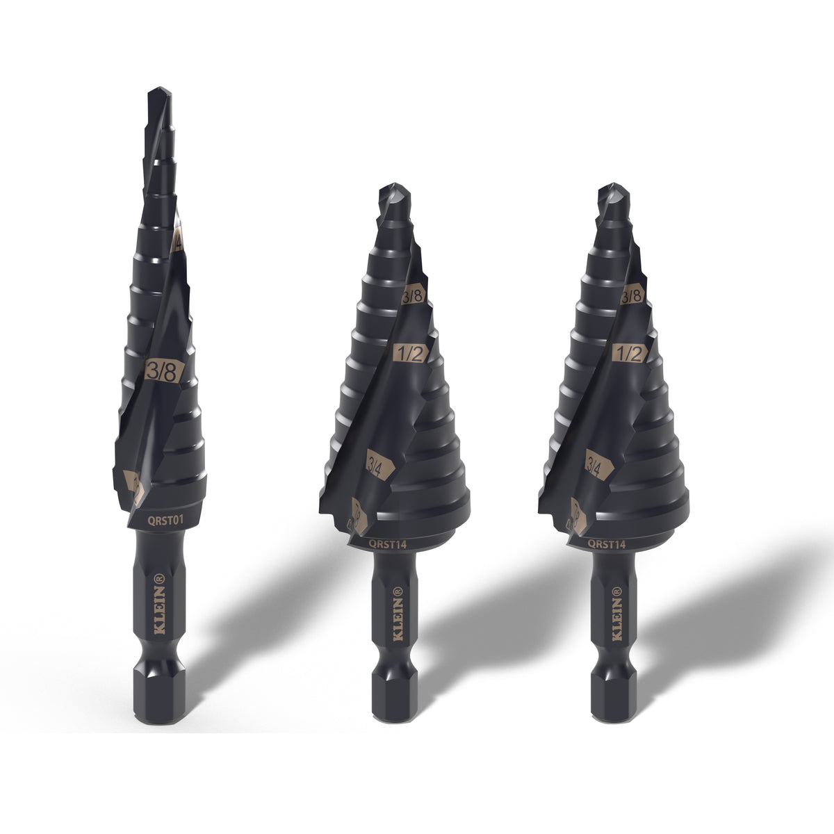Klein Tools Step Drill Bit Set, Quick-Release, Double Fluted, 3-Piece- A-QRST2S