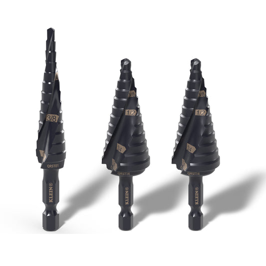 Klein Tools Step Drill Bit Set, Quick-Release, Double Fluted, 3-Piece- A-QRST2S