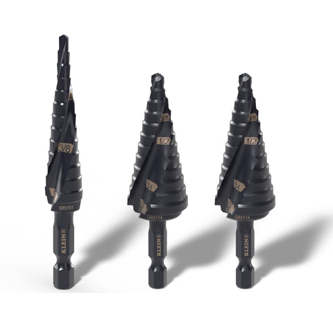 Klein Tools Step Drill Bit Set, Quick-Release, Double Fluted, 3-Piece- A-QRST2S