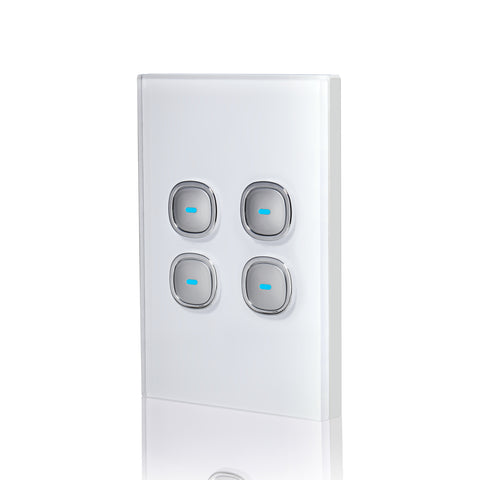 Transco Glass-look OPAL LED 4 Gang Push Button Switch - S4G - ARCK Electrical Wholesale Supplies