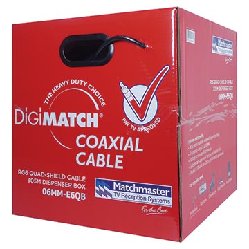 Matchmaster RG6 Quad-shield Cable 305M Dispenser Box- Pay TV Approved - 06MM-E6QB