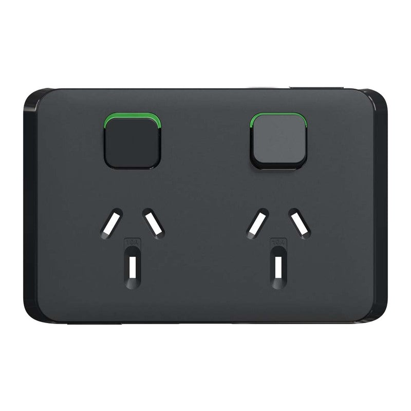 Clipsal Iconic Double PowerPoint Skin Black - 3025C-XB