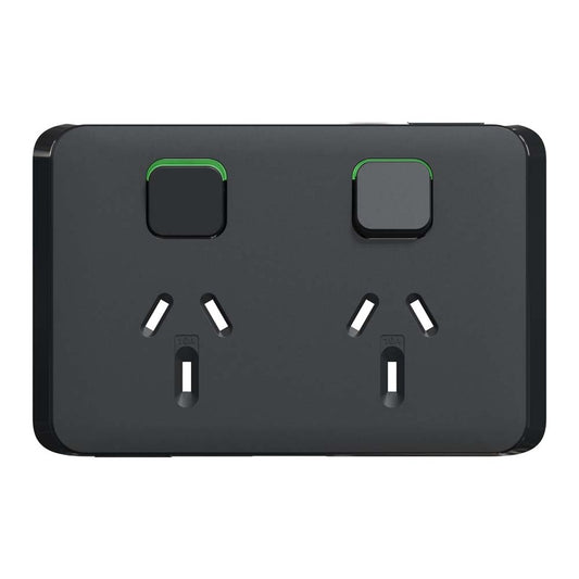 Clipsal Iconic Double PowerPoint Skin Black - 3025C-XB