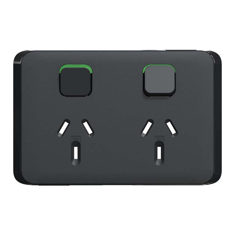 Clipsal Iconic Double PowerPoint Skin Black - 3025C-XB