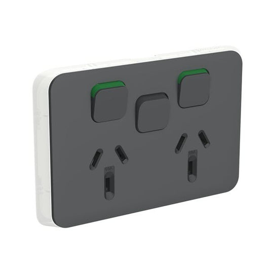 Clipsal Iconic Double PowerPoint + Extra Switch Skin Anthracite - 3025XC-AN
