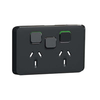 Clipsal Iconic Double PowerPoint + Extra Switch, Skin Black - 3025XC-XB