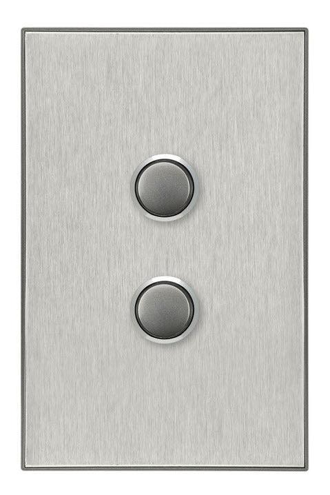 CLIPSAL SATURN 2 GANG PUSHBUTTON LED SWITCH - HORIZON SILVER - 4062PBLHS