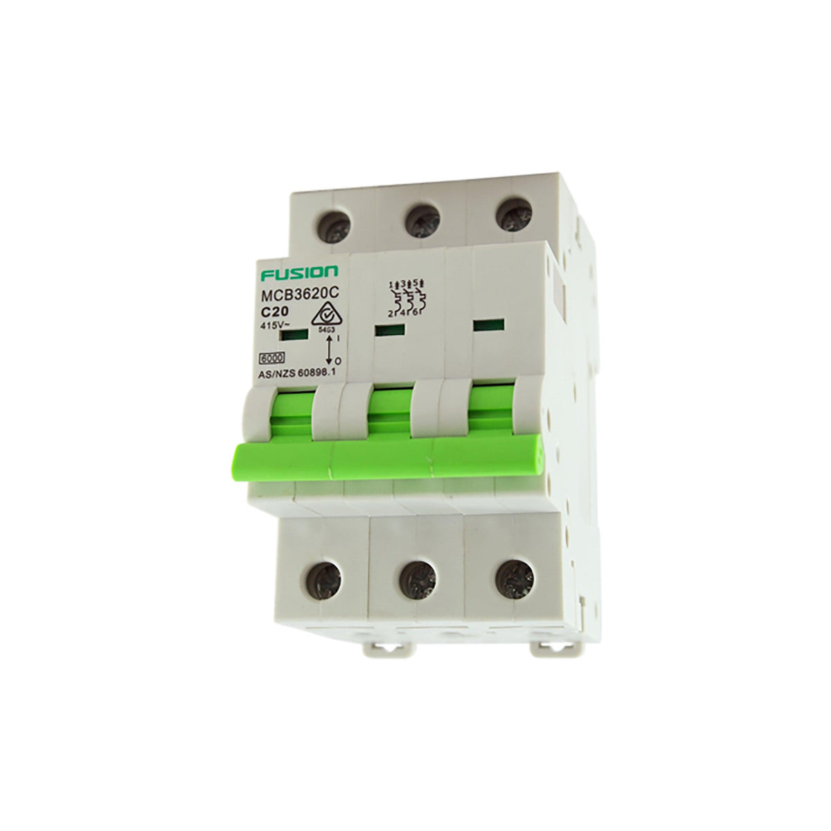 Circuit Breaker 3 Pole 500V ac. 16amp C Curve Breaking capacity 6kA - MCB3616C