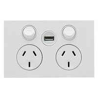 CLIPSAL SATURN ZEN DOUBLE POWERPOINT + USB PORT (WHITE) - Z4025USBC-ZW