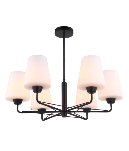 PENDANT ESx6 MATT BLK/MATT GOLD OPAL GLASS W/6 ARMS OD675MM - ABBEY1 - ARCK Electrical Wholesale Supplies