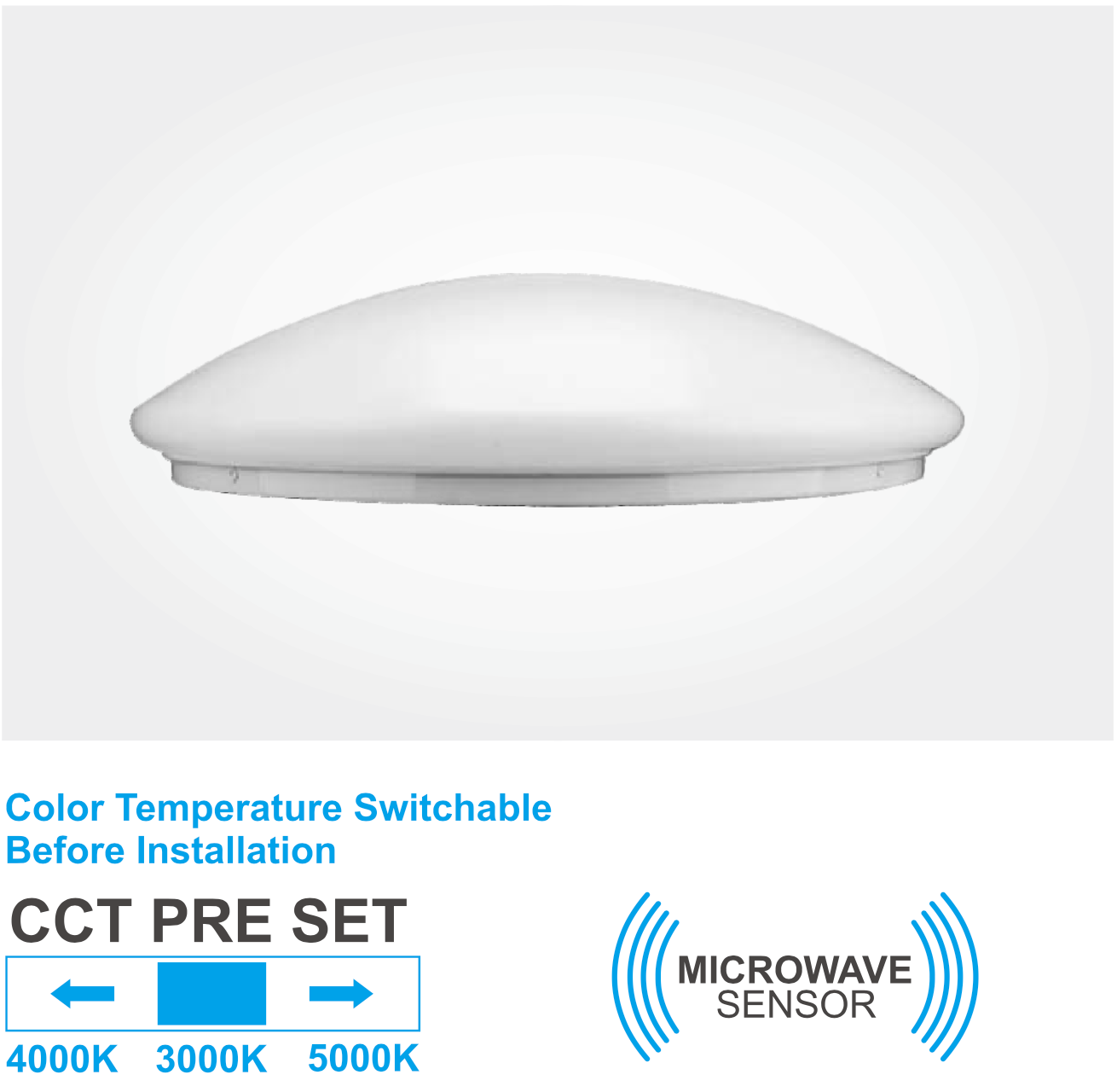 30w LED Oyster Light with Dimmable Microwave Sensor (TRI COLOUR) - AC1012-30W