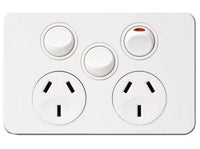 HAGER SILHOUETTE 10AMP DOUBLE POWERPOINT (W EXTRA SWITCH) - WBSP2XS
