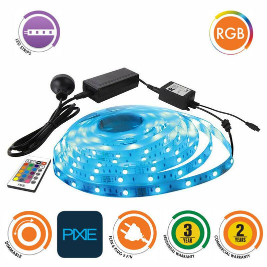 MULTI COLOUR 5M PIXIE BLUETOOTH / REMOTE CONTROL LED STRIP LIGHT - FLP12V5M/RGBBT