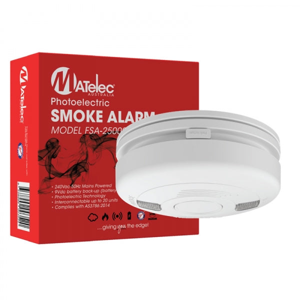Matelec 240v smoke alarm with 9v battery - FSA-25000