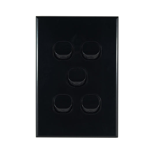 Light Switch 5 Gang – VERTICAL BLACK - LS105VB-L