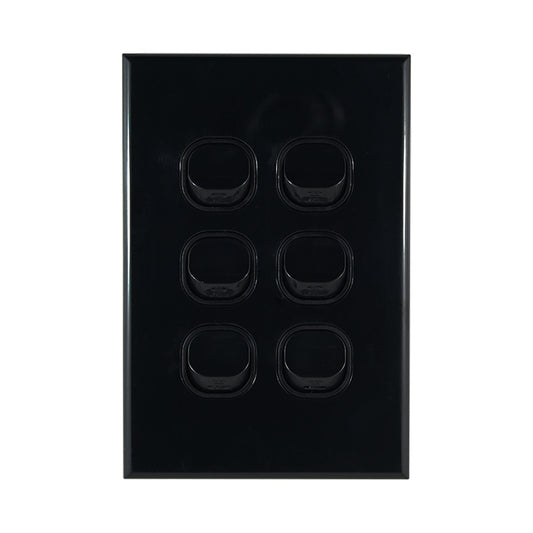 Light Switch 6 Gang – VERTICAL BLACK - LS106VB-L