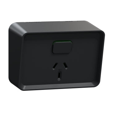 Clipsal Iconic Outdoor Single, Switched socket outlet, horizontal - O3015-BK