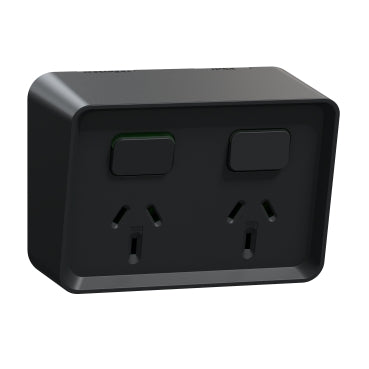 Clipsal Iconic Outdoor Twin, Switched socket outlet, horizontal - O3025-BK