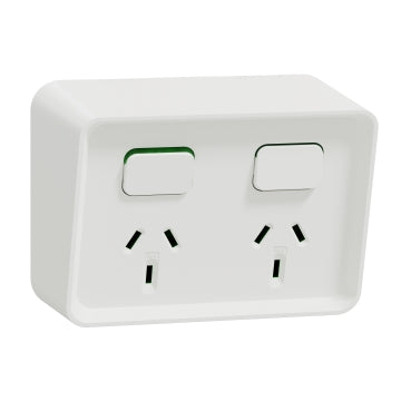 Clipsal Iconic Outdoor Twin, Switched socket outlet, horizontal - O3025-XW