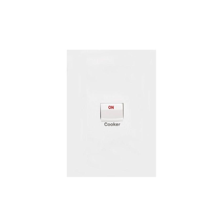 Hager Finesse Cooker Switch 45A 250V Double Pole (Gloss White) - WBQCKSV1