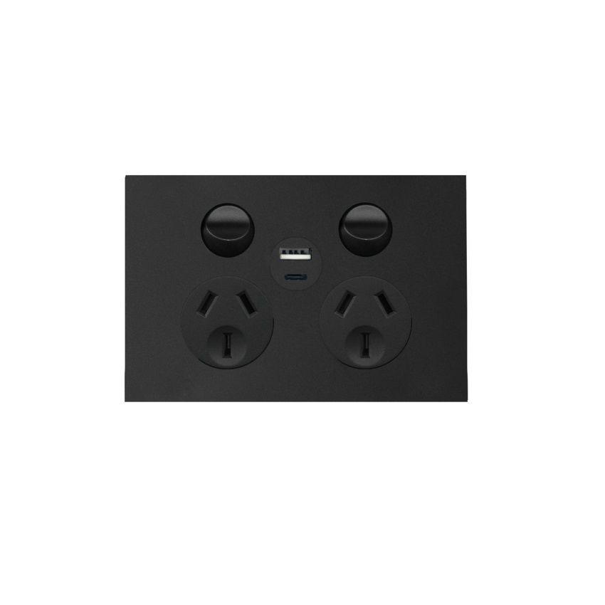 Finesse Double GPO + USB Port (MATT BLACK) - WBQP2SUSBAC-MB