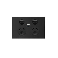 Finesse Double GPO + USB Port (MATT BLACK) - WBQP2SUSBAC-MB