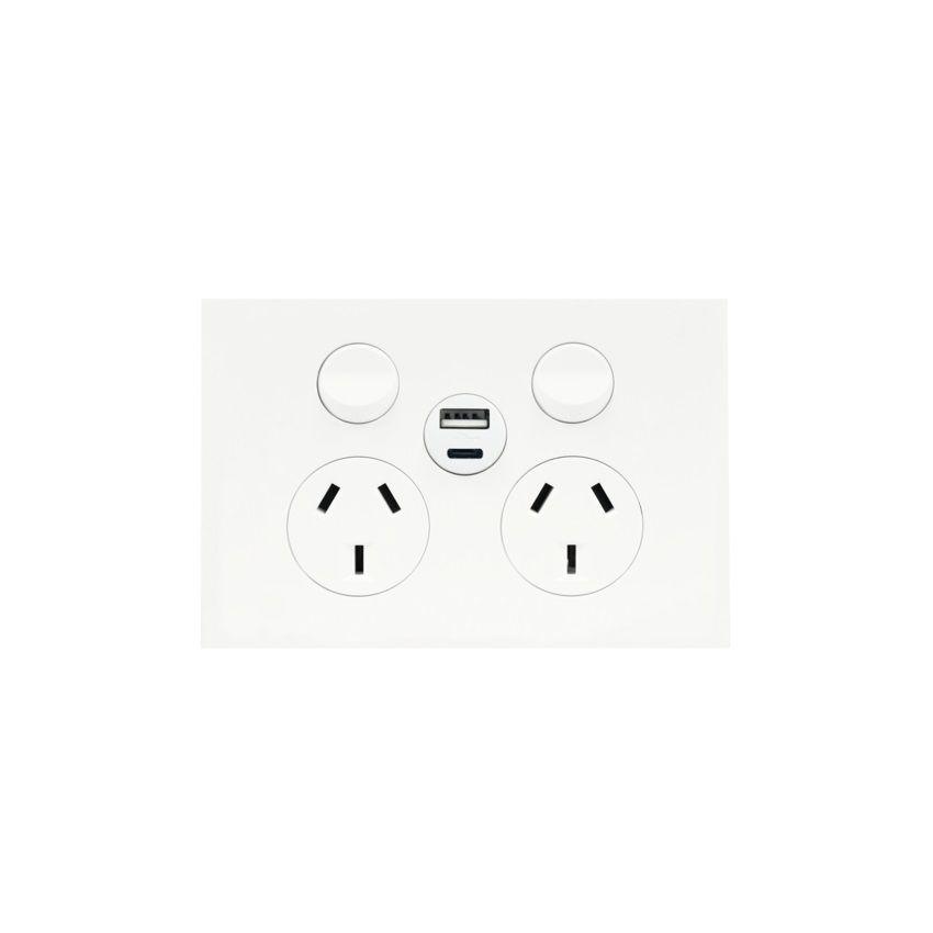 Finesse Double GPO + USB Port (MATT WHITE) - WBQP2SUSBAC-MW