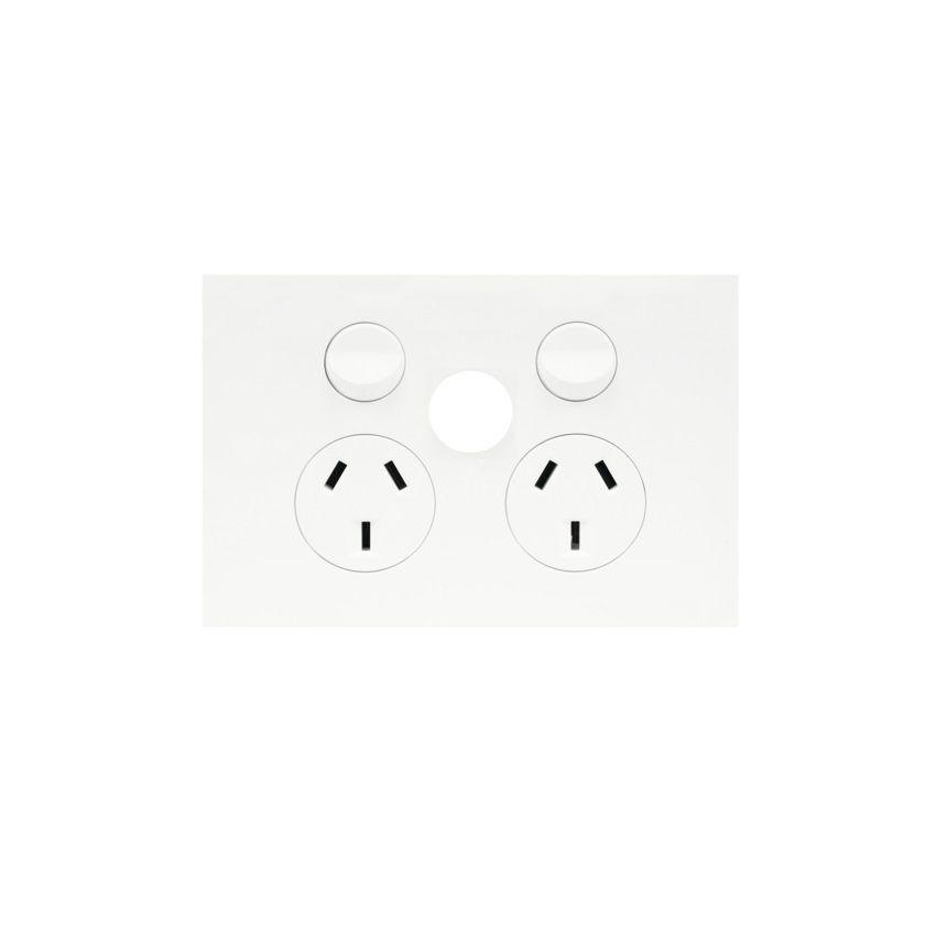 Hager Finesse Double Power Point with blank extra switch (Gloss White) - WBQP2XSB