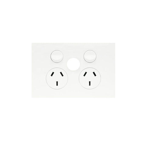 Hager Finesse Double Power Point with blank extra switch (Gloss White) - WBQP2XSB